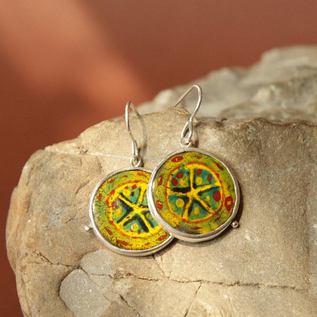 Copper Enamel Earrings, Sterling Silver 925 Etsy