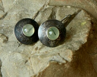 Sterling Silver Earrings, prehnite earrings, green, 925 silver earrings