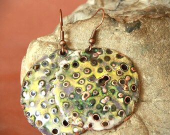 Minimalist Copper Enamel Earrings, Handmade Dangle Jewelry, Colorful Artisan Earrings, Unique Gift for Her, Lightweight Everyday Earrings