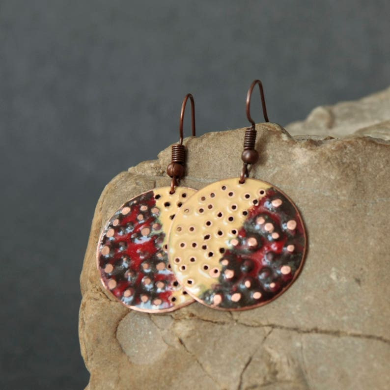 Copper Enamel Earrings image 1