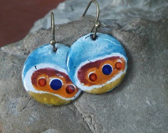 Copper Enamel Earrings