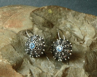 Sterling Silver Earrings, 925 silver earrings, Star-Cut Synthetic Aquamarine CR