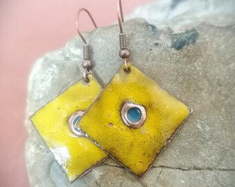 Copper Enamel Earrings