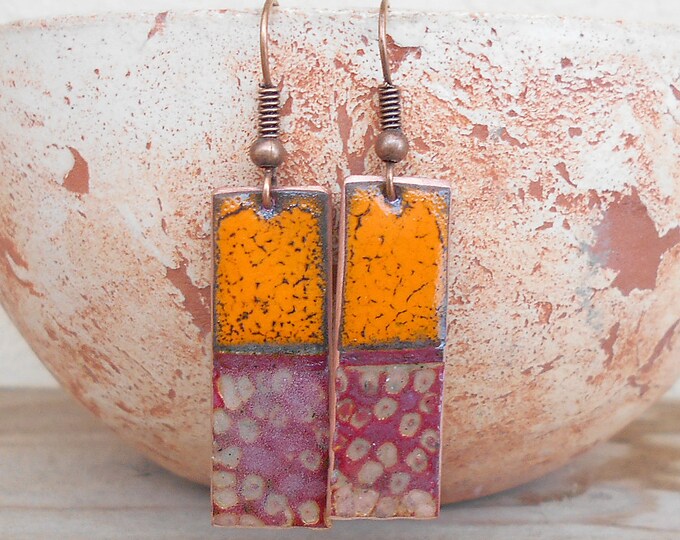 Copper Enamel Earrings Etsy