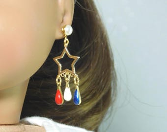 Patriotic Gold Star Earring Dangles for 18 inch Girl Dolls AND YOU, American made doll jewelry