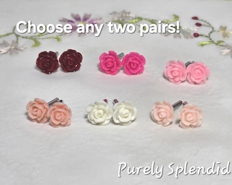 Rose Studs -set of two girl Doll 2mm Studs, American made