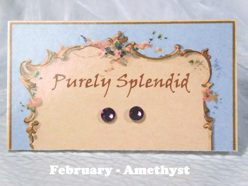 American made 2mm girl doll earrings February Amethyst | Purely Splendid