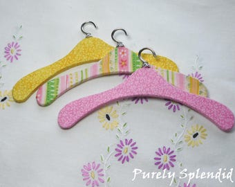 Doll Hangers set of 3 for 18inch girl dolls, American made, Yellow and Pink