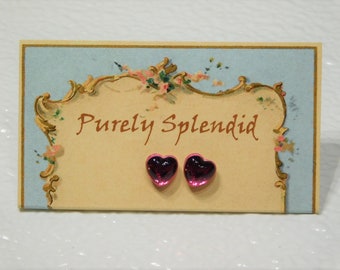 Puffy Pink Heart Studs, Perfect fit pierced earrings for dolls with 2mm hole, wear alone or w/ear dangles