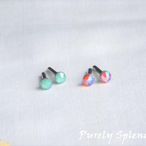 Mint Green and Tangerine Studs, for girl dolls with 2mm hole, American made