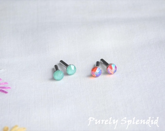 Mint Green and Tangerine Studs, for girl dolls with 2mm hole, American made