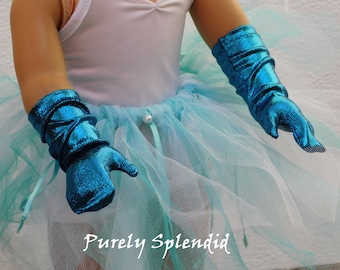Teal Shimmer Gloves, PERFECT fit for 18 inch Girl Doll, American made