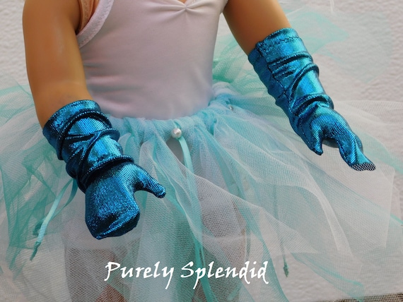 Teal Shimmer Gloves, PERFECT fit for 18 inch Girl Doll, American made