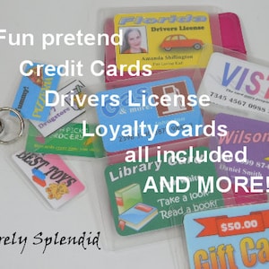 Personalized Drivers License, Faux Credit Card, Library Card, Gift Card, Loyalty Cards, shopping cards on keyring, fake ID, pretend play