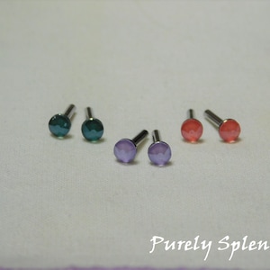 Crystal Doll Studs, Perfect fit for Girl Dolls w/2mm hole, wear alone or w/ear dangles, American made-Lilac, Lt Coral, Royal Green