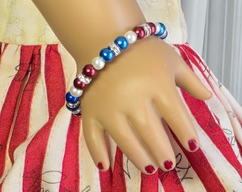 Sparkling Red White and Blue Bracelet for 18 inch Girl Dolls, American made doll jewelry
