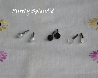 Black and White Studs for Girl Dolls, American made, Perfect fit pierced earrings for dolls with 2mm earring hole, wear w/o earring dangles