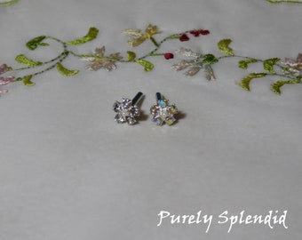 Sparkling Flower Studs for doll who wear 2mm posts, American made, Perfect fit pierced earrings for dolls