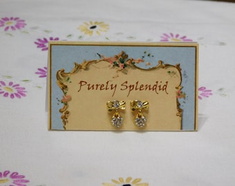 Bow Studs with Dangling Heart, American made, Perfect fit pierced earrings for dolls with 2mm hole