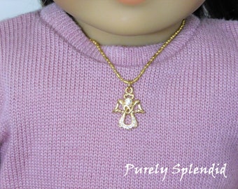 Sparkling Gold Angel Necklace for 18 inch girl dolls, American Made doll jewelry
