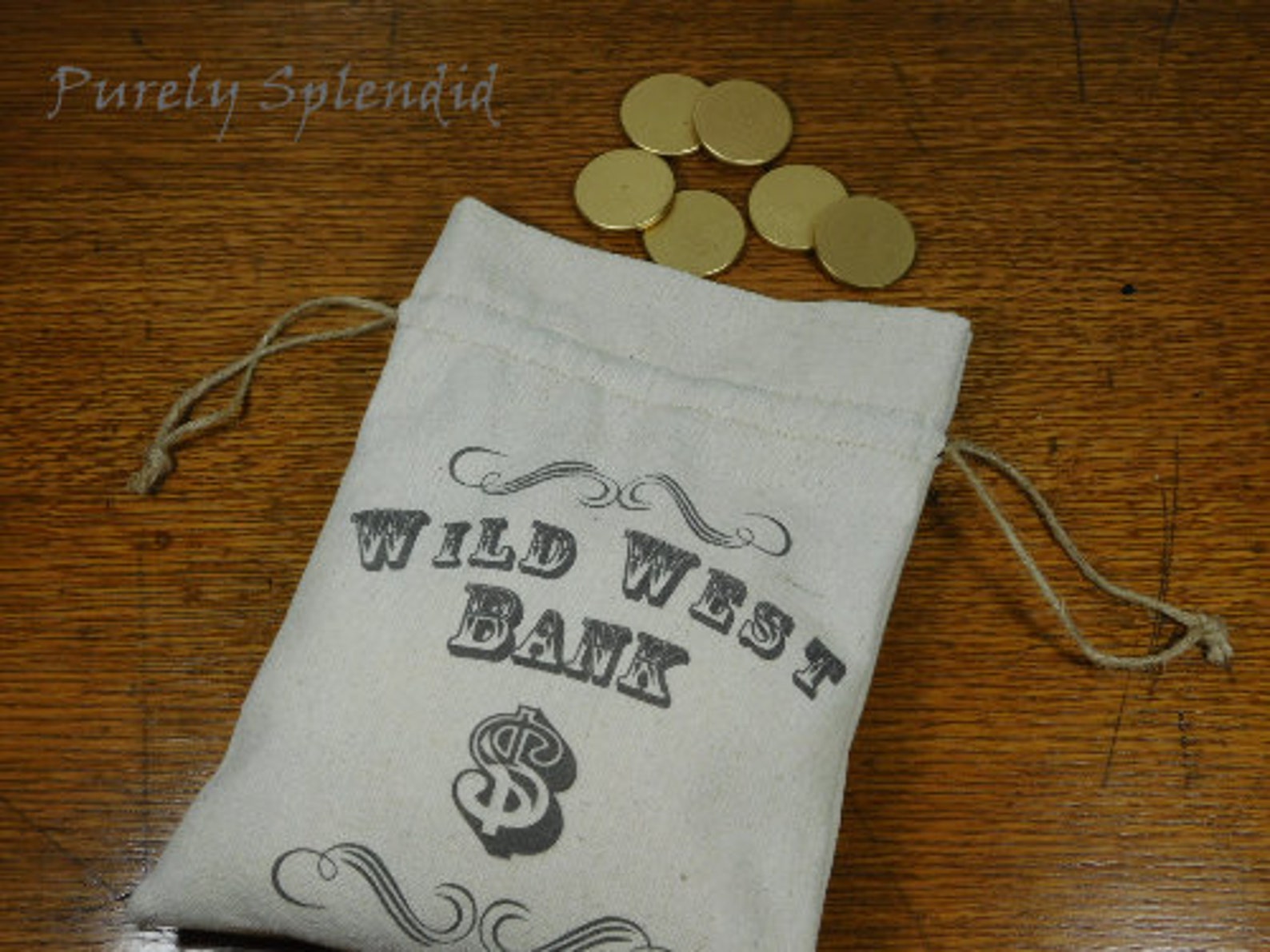 Wild West Bank Bag and Wooden Coins Western Money Sack Etsy
