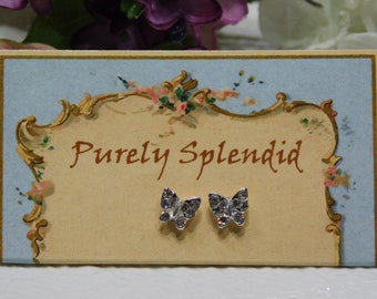 Sparkling Butterfly Studs for doll who wear 2mm posts, American made, Perfect fit pierced earrings for dolls