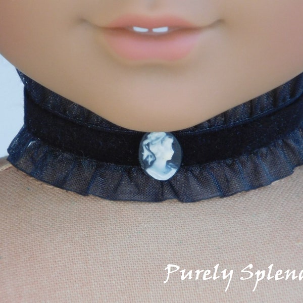 Black Cameo Choker for 18 inch Girl Dolls, American Made Girl Doll Jewelry, elegant Victorian necklace, Steampunk