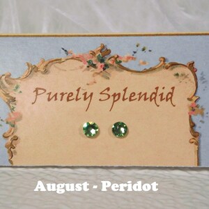 Peridot August birthstone 2mm stud earrings for 18 inch girl dolls American made | Purely Splendid