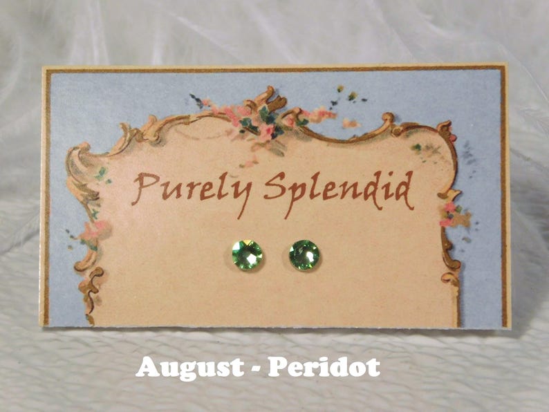 Peridot August birthstone 2mm stud earrings for 18 inch girl dolls American made | Purely Splendid