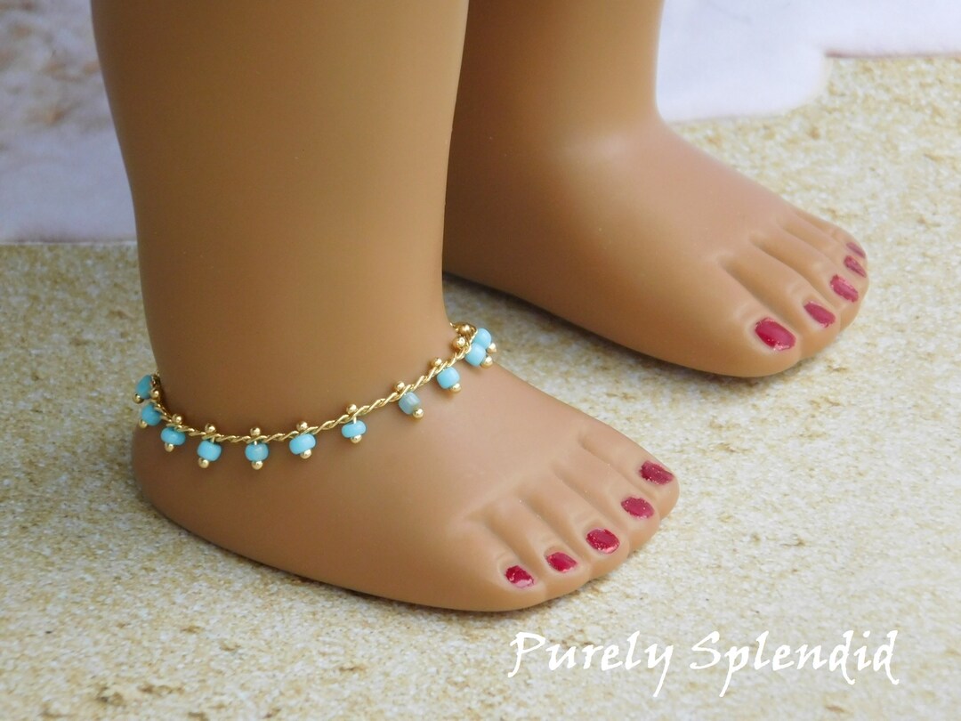 Blue Boho Ankle Bracelet for 18 Inch Girl Doll, American Made
