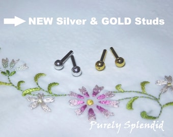 Silver and Gold Doll Studs - Small, Perfect fit pierced earrings for dolls who wear 2mm posts, Classic Colors