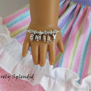 Name Bracelet for 18 inch Girl Dolls, Personalized, American made girl doll accessories, initial jewelry, easy to use, made to order