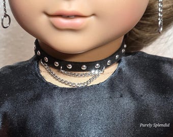 Studded Choker with Chains and matching Bracelet for 18 inch girl dolls, American made