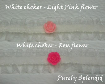 Pink or White Rose Choker for 18 inch Girl Dolls, American Made Girl Doll Jewelry, elegant garden party necklace