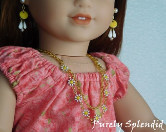 Daisy Necklace & Bracelet Set for 18 inch girl dolls, American made doll jewelry