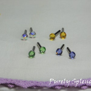 Crystal Doll Studs, SOFT colors, Perfect fit 2mm pierced earrings for dolls, wear alone or with ear dangles