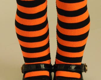 Orange and Black Striped Tights for 18 inch dolls, American Made Perfect Fit doll hose