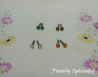 Earthy Crystal Doll Studs, Perfect fit 2mm pierced earrings for dolls, wear alone or with ear dangles