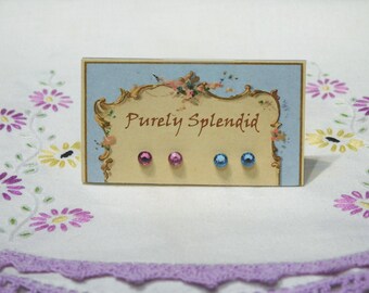 Crystal Doll Studs, Rose and Aquamarine for girl dolls with 2mm hole, American made