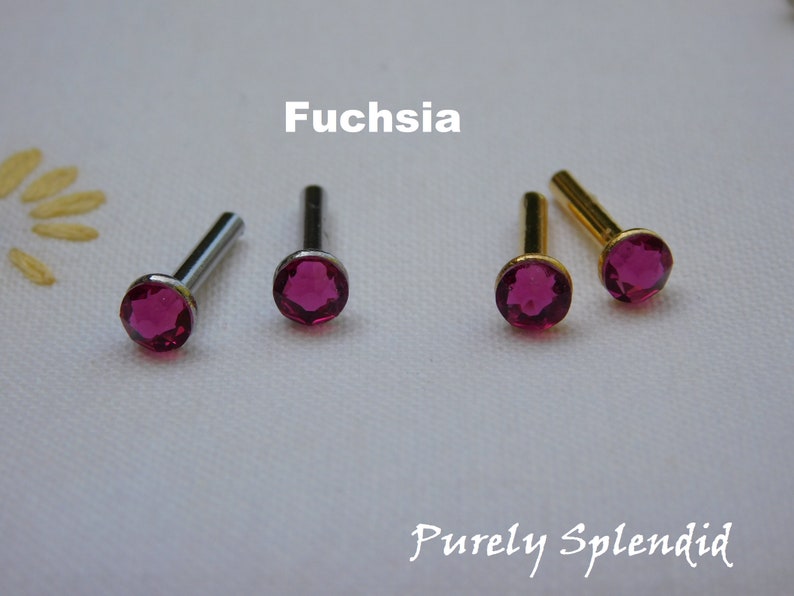 Fuchsia 2mm Studs available in Silver or Gold