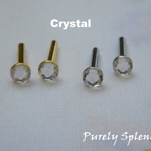 Crystal 2mm Studs shown in Gold or Silver