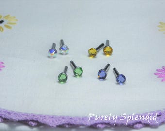 Crystal Doll Studs, SOFT colors, Perfect fit 2mm pierced earrings for dolls, wear alone or with ear dangles