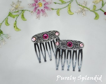 Peines para el cabello de color rosa brillante, fabricados en Estados Unidos, mini peines para bodas