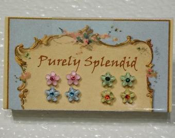 Spring Flower Doll Studs- set of 4, Perfect fit pierced earrings for dolls with 2mm hole, wear alone or w/ear dangles