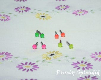 Doll Studs, Neon Crystals for girl dolls with 2mm hole, American made