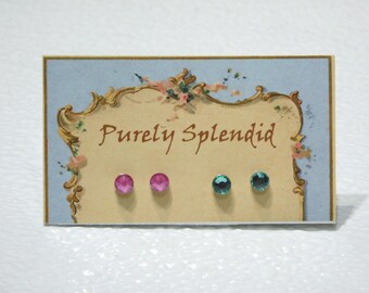 Crystal Doll Studs, Pink and Green Sparkling 2mm Studs for girl dolls, American made