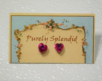 Sparkling Heart Studs, Perfect fit pierced earrings for dolls with 2mm hole, wear alone or w/ear dangles