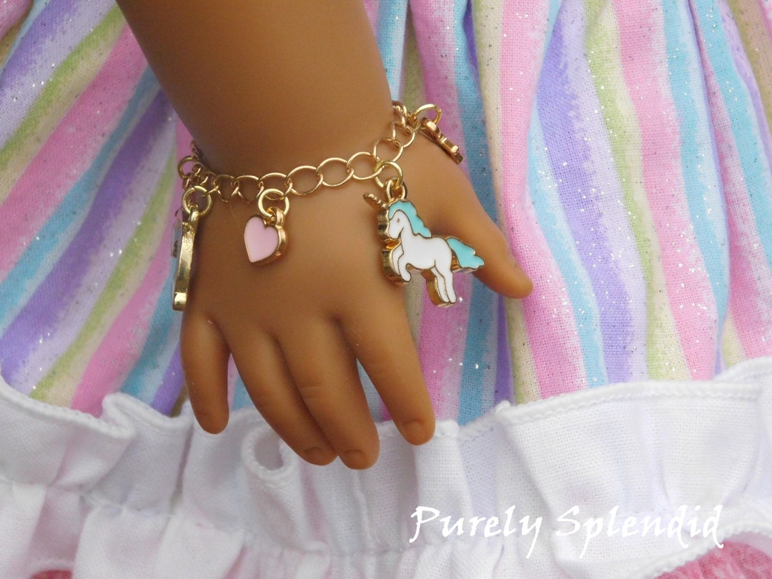 Unicorn Charm Bracelet for 18 Inch Girl Dolls, American Made Doll