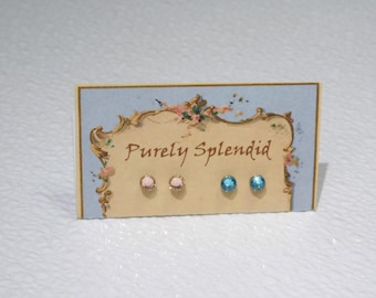 Turquoise and Peach Sparkling Studs, for girl dolls with 2mm hole, American made