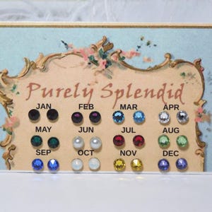 Birthstone Studs -Perfect fit pierced earrings for girl dolls with 2mm hole, wear alone or with ear dangles, American made